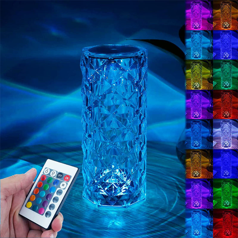 16 Colors Diamond Rose Crystal Rechargeable  Lamp