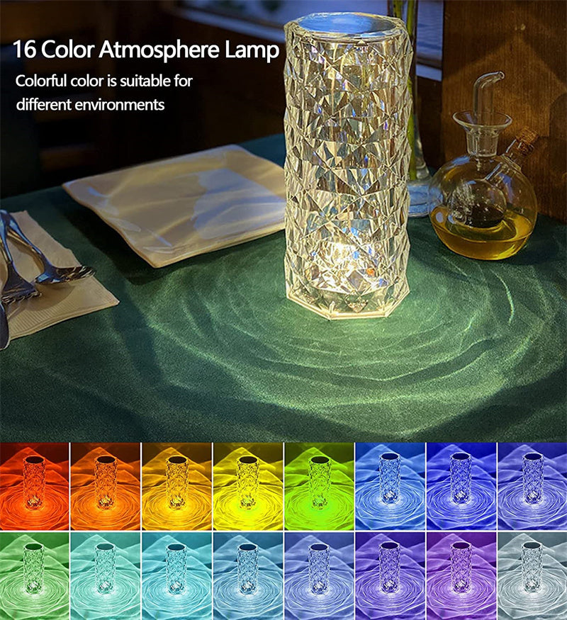 16 Colors Diamond Rose Crystal Rechargeable  Lamp